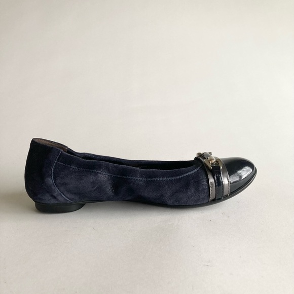 AGL Navy Suede Genuine Leather Black Cap Toe Flats Loafers size EUR 6.5, US 6 - Picture 5 of 14